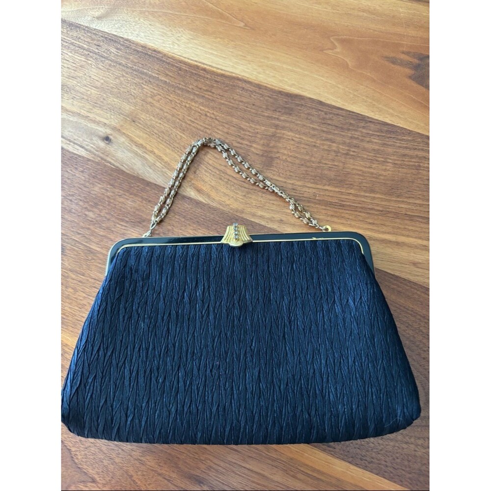 Vintage Black Evening Purse Clasp Closure and Gold Tone Chain and Clasp